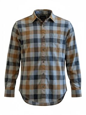 Men's Eddie Bauer Plaid Button-Down Shirt in Brown & Gray - Lightweight Casual